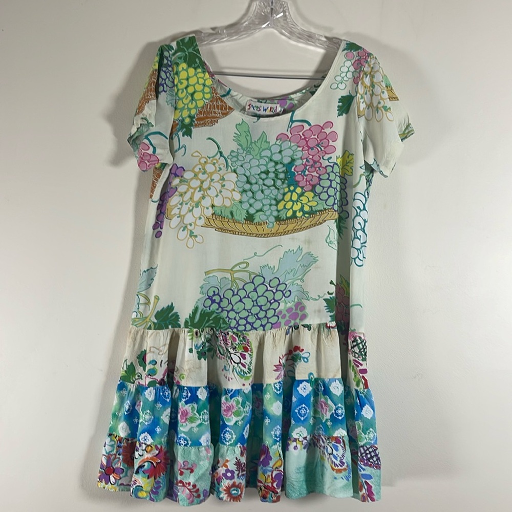 VINTAGE JAMS WORLD TIERED MINI DRESS FLORAL GRAPES LARGE BB
